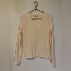 Madewell Viscose Blend V-Neck Ribbed Women's Top Cream Large